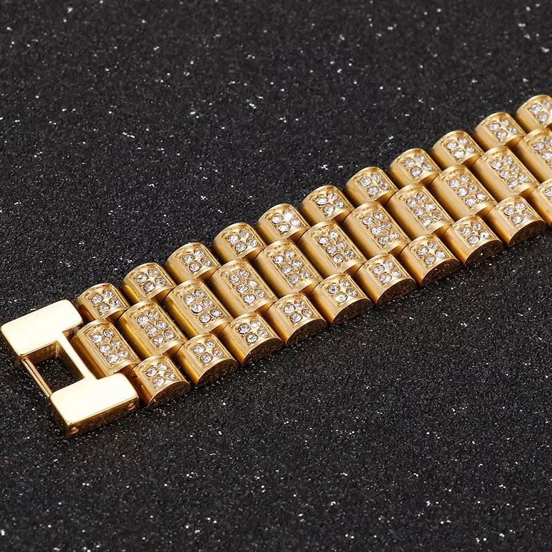 IceLink™ 18MM Gold Strap Chain Bracelet – Street Style Meets Statement Shine